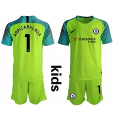 Chelsea #1 Arrizabalaga Shiny Green Goalkeeper Kid Soccer Club Jersey