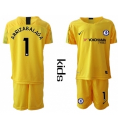 Chelsea #1 Arrizabalaga Yellow Goalkeeper Kid Soccer Club Jersey