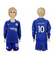 Chelsea #10 Hazard Home Long Sleeves Kid Soccer Club Jersey