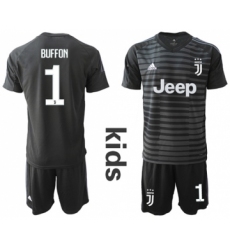 Juventus #1 Buffon Black Goalkeeper Kid Soccer Club Jersey