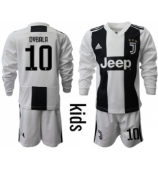 Juventus #10 Dybala Home Long Sleeves Kid Soccer Club Jersey