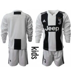 Juventus Blank Home Long Sleeves Kid Soccer Club Jersey