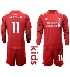 Liverpool #11 M.Salah Home Long Sleeves Kid Soccer Club Jersey