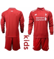 Liverpool Blank Home Long Sleeves Kid Soccer Club Jersey