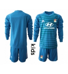 Lyon Blank Blue Goalkeeper Long Sleeves Kid Soccer Club Jersey
