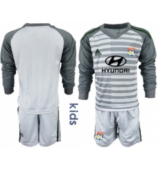 Lyon Blank Grey Goalkeeper Long Sleeves Kid Soccer Club Jersey