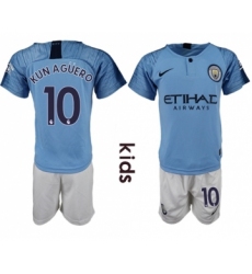 Manchester City #10 Kun Aguero Home Kid Soccer Club Jersey