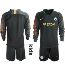 Manchester City Blank Black Goalkeeper Long Sleeves Kid Soccer Club Jersey