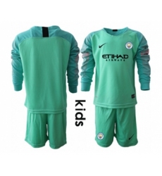 Manchester City Blank Green Goalkeeper Long Sleeves Kid Soccer Club Jersey