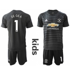 Manchester United #1 De Gea Black Goalkeeper Kid Soccer Club Jersey