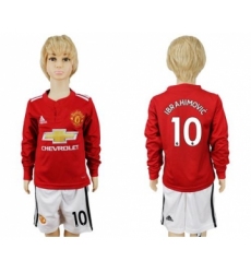 Manchester United #10 Ibrahimovic Home Long Sleeves Kid Soccer Club Jersey