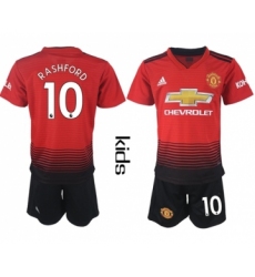 Manchester United #10 Rashford Home Kid Soccer Club Jersey