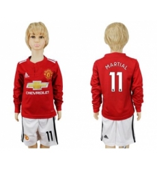Manchester United #11 Martial Home Long Sleeves Kid Soccer Club Jersey