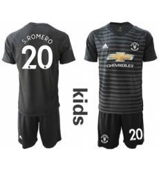 Manchester United #20 S.Romero Black Goalkeeper Kid Soccer Club Jersey