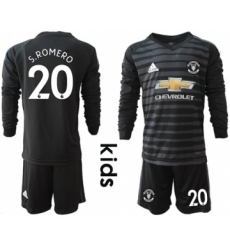 Manchester United #20 S.Romero Black Goalkeeper Long Sleeves Kid Soccer Club Jersey