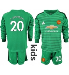 Manchester United #20 S.Romero Green Goalkeeper Long Sleeves Kid Soccer Club Jersey