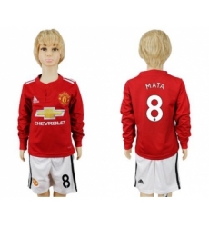 Manchester United #8 Mata Home Long Sleeves Kid Soccer Club Jersey
