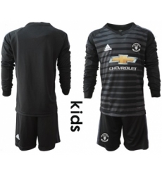 Manchester United Blank Black Goalkeeper Long Sleeves Kid Soccer Club Jersey