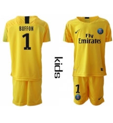 Paris Saint Germain #1 Buffon Yellow Goalkeeper Kid Soccer Club Jersey