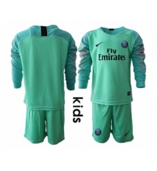 Paris Saint Germain Blank Green Goalkeeper Long Sleeves Kid Soccer Club Jersey