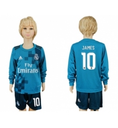Real Madrid #10 James Sec Away Long Sleeves Kid Soccer Club Jersey