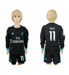 Real Madrid #11 Bale Away Long Sleeves Kid Soccer Club Jersey