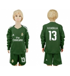 Real Madrid #13 K.Casilla Green Goalkeeper Long Sleeves Kid Soccer Club Jersey