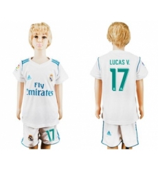 Real Madrid #17 Lucas V. White Home Kid Soccer Club Jersey