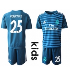 Real Madrid #25 Courtois Blue Goalkeeper Kid Soccer Club Jersey