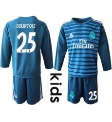 Real Madrid #25 Courtois Blue Goalkeeper Long Sleeves Kid Soccer Club Jersey