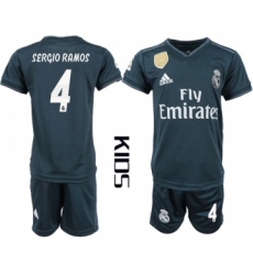 Real Madrid #4 Sergio Ramos Away Kid Soccer Club Jersey