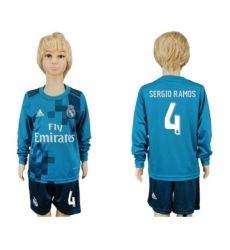 Real Madrid #4 Sergio Ramos Sec Away Long Sleeves Kid Soccer Club Jersey