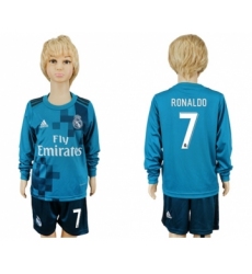 Real Madrid #7 Ronaldo Sec Away Long Sleeves Kid Soccer Club Jersey