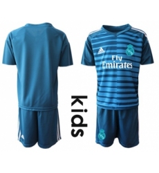 Real Madrid Blank Blue Goalkeeper Kid Soccer Club Jersey
