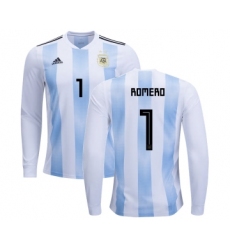 Argentina #1 Romero Home Long Sleeves Kid Soccer Country Jersey
