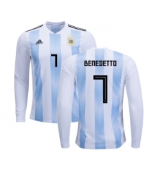Argentina #7 Benedetto Home Long Sleeves Kid Soccer Country Jersey