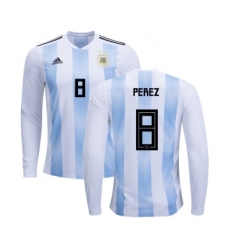 Argentina #8 Perez Home Long Sleeves Kid Soccer Country Jersey