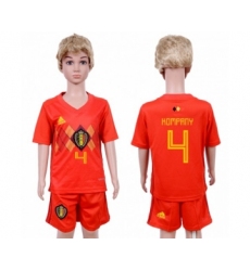 Belgium #4 Kompany Red Home Kid Soccer Country Jersey