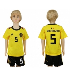 Belgium #5 Vertonghen Away Kid Soccer Country Jersey