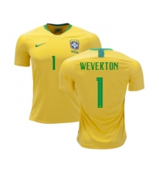 Brazil #1 Weverton Home Kid Soccer Country Jersey