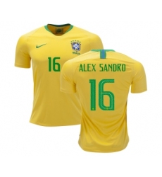 Brazil #16 Alex Sandro Home Kid Soccer Country Jersey
