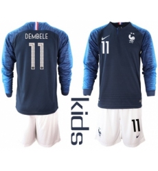 France #11 Dembele Home Long Sleeves Kid Soccer Country Jersey
