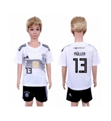 Germany #13 Muller White Home Kid Soccer Country Jersey