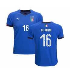 Italy #16 De Rossi Home Kid Soccer Country Jersey