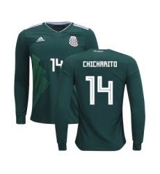Mexico #14 Chicharito Home Long Sleeves Kid Soccer Country Jersey