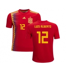 Spain #12 Luis Alberto Red Home Kid Soccer Country Jersey