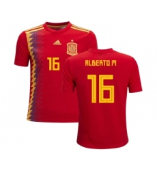 Spain #16 Alberto M. Red Home Kid Soccer Country Jersey