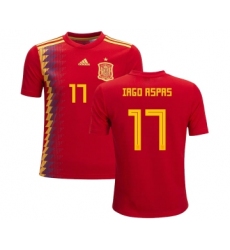 Spain #17 Iago Aspas Red Home Kid Soccer Country Jersey
