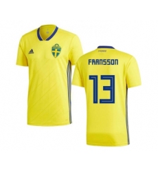 Sweden #13 Fransson Home Kid Soccer Country Jersey