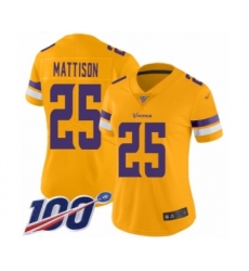 Women's Minnesota Vikings #25 Alexander Mattison Limited Gold Inverted Legend 100th Season Football Jersey